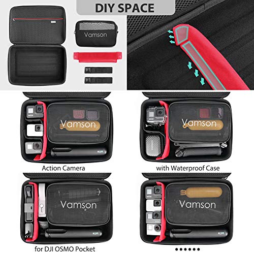 Vamson Large Carrying Case for GoPro Hero 11 10 9 8 7 6 5 4 3/DJI Osmo Action/AKASO/APEMAN/Insta360 One X Camera and Accessories, Hard PU Shell DIY Protective Travel Case Storage Bag Outdoor VP808