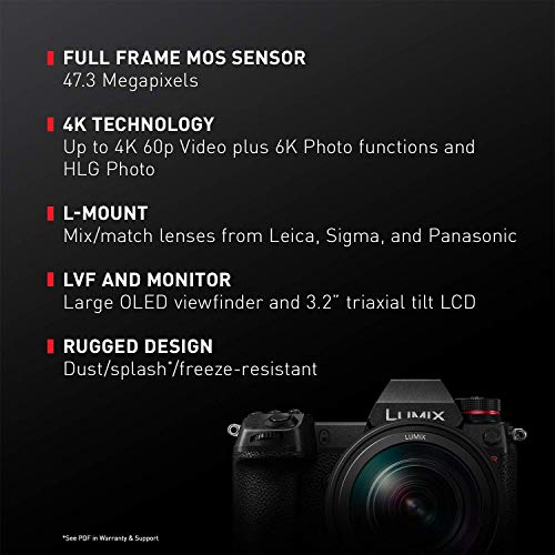 Panasonic LUMIX S1R Full Frame Mirrorless Camera with 47.3MP MOS High Resolution Sensor, 24-105mm F4 L-Mount S Series Lens, 4K HDR Video and 3.2” LCD - DC-S1RMK (Renewed)
