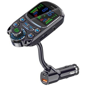 bluetooth fm transmitter for car, wireless bluetooth car adapter 5.3 with color screen, hands free calling [30w pd&qc3.0] [treble &bass sound] music player, support aux out u disk/tf card