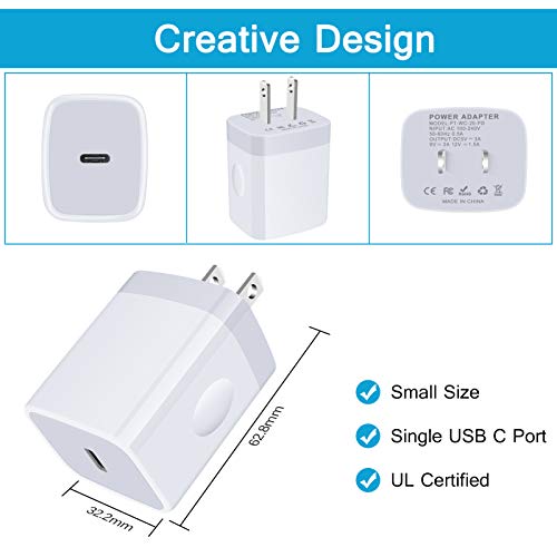 USB C Wall Charger, 20W Fast Charging Block Type C Power Wall Adapter Plug Cube for iPhone 14/13/12 Pro Max/ 11,Airpods Pro,iPad Air 5th/4th Generation,MacBook Air, iPad Pro,Galaxy S23/S22/S21 A14 5G