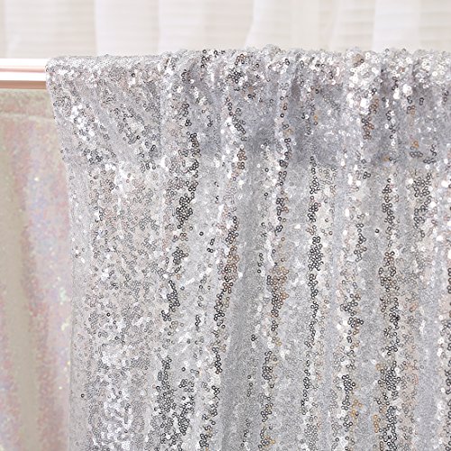 Poise3EHome Silver Sequin Backdrop Curtain, 10Ft x 10Ft Silver Glitter Backdrop Curtains, Sequence Xmas Thanksgiving Backdrop Drapes for Wedding Party Festival Decor