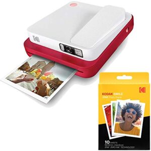 kodak smile classic digital instant camera with bluetooth (red) w/ 10 pack of 3.5×4.25 inch premium zink print photo paper.