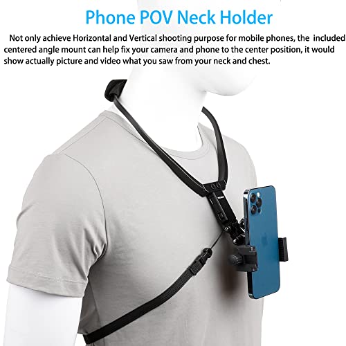 Mobile Phone Chest Strap Mount Action Camera Neck Holder for VLOG/POV, for iPhone 13 12 11 Pro Max Plus,Samsung,GoPro Hero 10, 9, 8, 7, 6, 5,DJI OSMO Action 2, AKASO,and Cell Phones (4 to 7in)