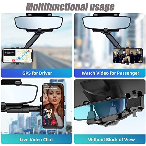 QIXIU 2022 Phone Holder for Car, Rear View Mirror Car Phone Holder Mount,Universal Multifunctional Adjustable Rotatable and Retractable Universal Car Phone Holder for All Smartphones