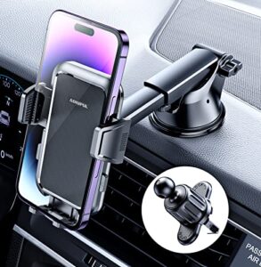 adiupul car phone holder mount, phone mounts for car 3 in 1 universal car mount, easy clamp hands free universal fit for dashboard windshield vent iphone samsung and more phones