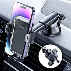 ADIUPUL Car Phone Holder Mount, Phone Mounts for Car 3 in 1 Universal Car Mount, Easy Clamp Hands Free Universal Fit for Dashboard Windshield Vent iPhone Samsung and More Phones