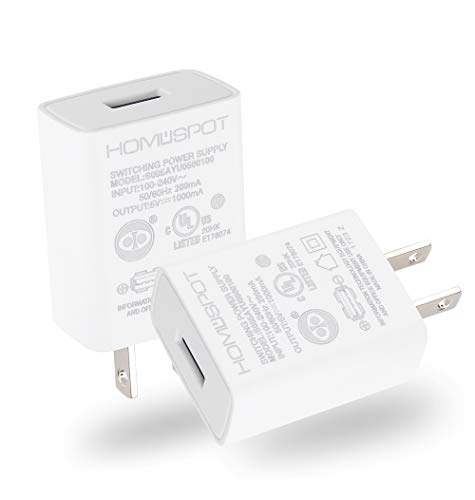 UL Certified USB Wall Charger by Homespot 5V1A Plug in-Door Power AC Adapter for Travel Office Home Use - 2 Pack White