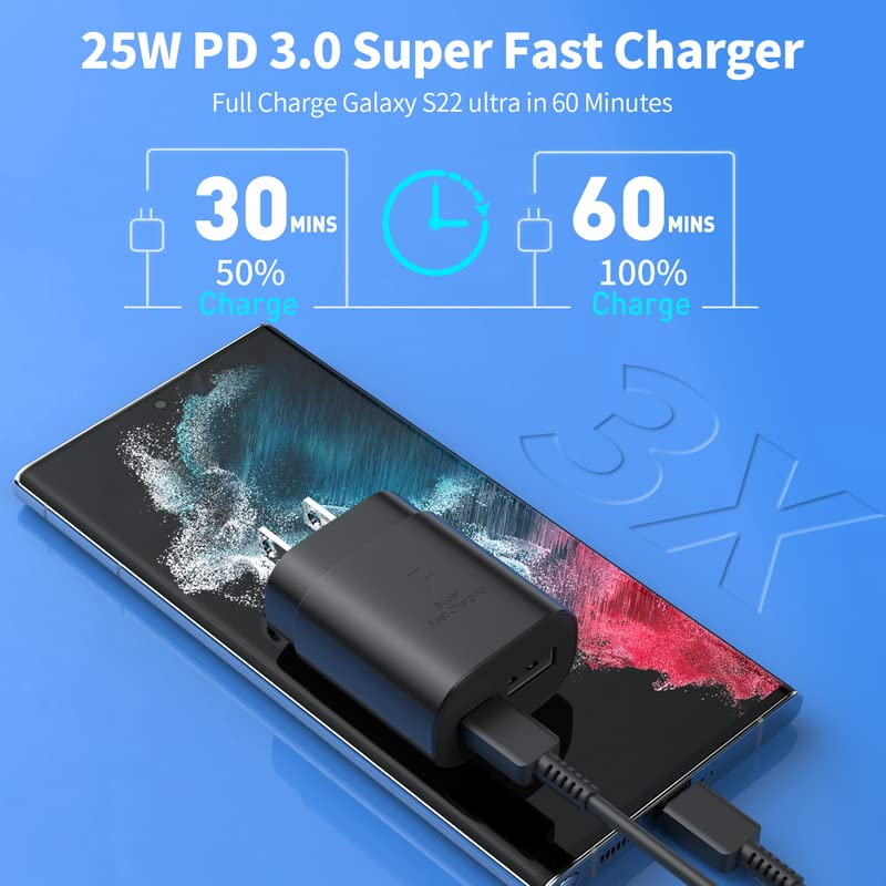 Type C Charger Fast Charge,Samsung Super Fast Charge,2-Pack 25W Charging Block,Compatible with Samsung Galaxy S22/S22+/S22 Ultra/S21/S20/S21 Ultra/Note 20/20 Ultra/Note 10/Note10+/Note 9 /Note 8