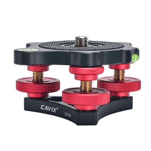 CAVIX Camera Leveler Tripod Leveling Base Tri-Wheel Head for Macro Photography Aluminum w Bubble Level 3 Axis Level with +/-5 Degree Precision Adjustment for DSLR Camera Rotator Panoramic Head LP-64