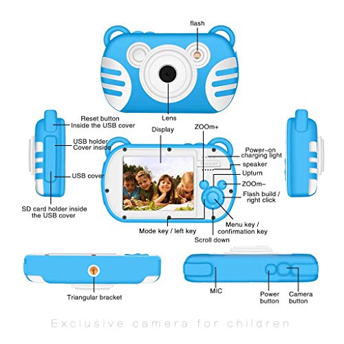 LKYBOA Waterproof Children's Camera -for Kids Video Cameras Kids Digital Camera 8MP 1080P HD Toys for 3-10 Year Old Girl with (Color : Blue)