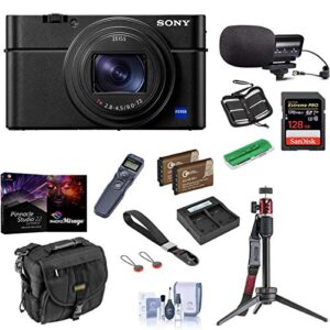 sony cyber-shot dsc-rx100 vii digital camera – bundle with 128gb sdxc u3 card, table top tripod, camera case, spare battery, shotgun microphone, remote shutter release, software package, and more