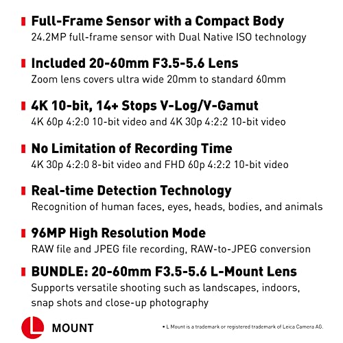 Panasonic LUMIX S5 Full Frame Mirrorless Camera (DC-S5KK) and LUMIX S 20-60mm F3.5-5.6 L Mount Interchangeable Lens (S-R2060)