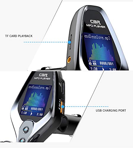 Bluetooth 5.0 FM Transmitter for Car, QC3.0 & TFT Colorful Display Wireless Bluetooth FM Radio Adapter Four Music Player Mode/Car Kit，Hands-Free Calls Support TF Card/U Disc Aux Input/Output