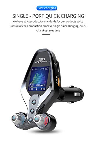 Bluetooth 5.0 FM Transmitter for Car, QC3.0 & TFT Colorful Display Wireless Bluetooth FM Radio Adapter Four Music Player Mode/Car Kit，Hands-Free Calls Support TF Card/U Disc Aux Input/Output