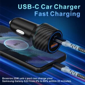 USB C Car Charger Fast Charging USB C Cigarette Lighter Adapter Boxeroo 43W Dual PD Power PPS Rapid Car Charger with 2 Pack 6ft Type C Cable Compatible for Samsung S22 Ultra 21 20