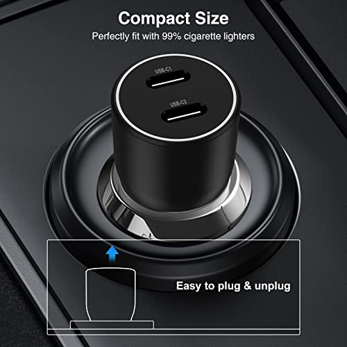 USB C Car Charger, 40W(20W+20W) Fast Car Charger Adapter PD Dual Port Type C Car Power Adapter Compatible with iPhone 13/12/11/X/8/iPad, Galaxy S22/S21/S20/Note 20