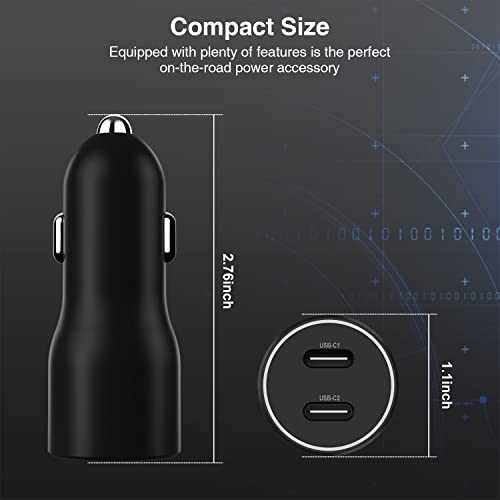 USB C Car Charger, 40W(20W+20W) Fast Car Charger Adapter PD Dual Port Type C Car Power Adapter Compatible with iPhone 13/12/11/X/8/iPad, Galaxy S22/S21/S20/Note 20