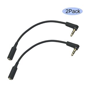 Seadream 2PACK 6 inch 3-Pole 3.5mm Male Right Angle to 3.5mm Female Stereo Audio Cable Headset Extension Cable Replacement for Beats Dr. Dre Studio iPhone,M to F Audio Cable