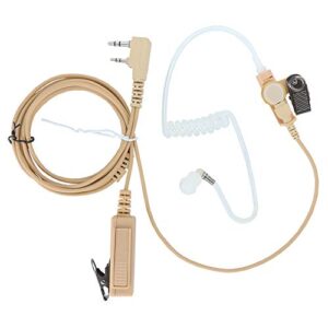 juyode acoustic tube earpiece security surveillance headset for baofeng uv 5r bf-888s kenwood 2 pin walkie talkie radio law enforcement with mic ptt – beige