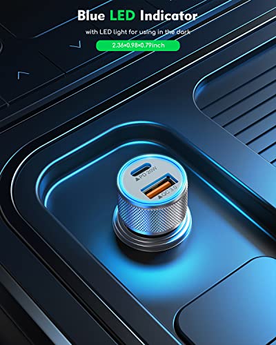 iPhone Fast Car Charger, 38W Dual Port [Apple MFi Certified]USB C PD3.0 Fast Charging Metal Cigarette Lighter Car Charger Adapter with 2 Pack Lightning Cable for iPhone 14 13 Pro Max Mini 12 11 X XR 8