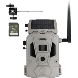 bushnell cellucore 20 solar trail camera, low glow hunting game camera with detachable solar panel with bundle options (mount + sd card)