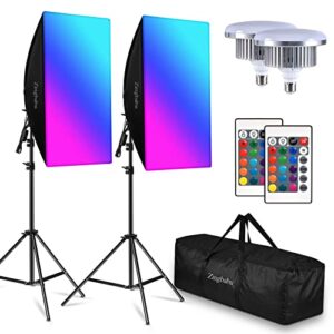 led softbox lighting kit, zingbabu 20” x28” rgb softbox kit with 3200-6000k led bulb and lighting stand for youtube video photography