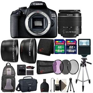 canon eos 2000d / rebel t7 digital slr camera kit with ef-s 18-55mm iii lens + backpack and canon 100es bag + top value accessory bundle (renewed)