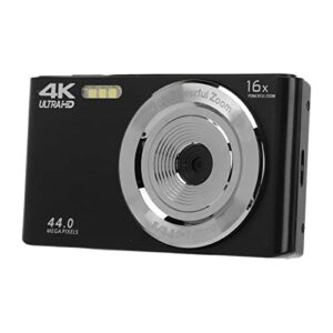 16x digital zoom camera, built in fill light 44mp shock proof mini size 4k hd camera for photography (black)