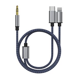 aux audio cable for iphone,2 in 1 usb c& lightning to 3.5mm aux audio cable suitable for apple android car audio headset multi function audio conversion cable compatible with type c or ios devices