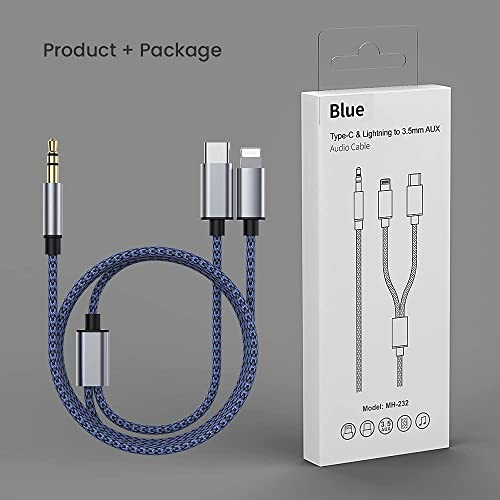 Aux Audio Cable for iPhone,2 in 1 USB C& Lightning to 3.5mm AUX Audio Cable Suitable for Apple Android Car Audio Headset Multi Function Audio Conversion Cable Compatible with Type C or iOS Devices