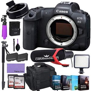 canon eos r5 mirrorless digital camera (body only) and mount adapter ef-eos r kit bundled with deluxe accessories like pro microphone, high power led, 4-pack photo editing software and more