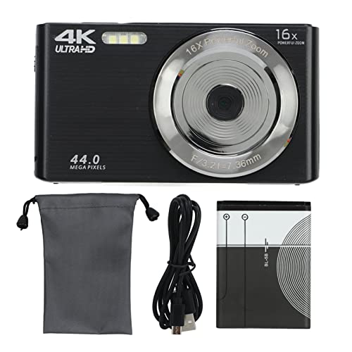 16X Digital Zoom Camera, 2.8in LCD Screen, 4K 44MP Anti Shake High Resolution HD Camera, Built in Fill Light, USB Rechargeable and Data Transferable (Black)