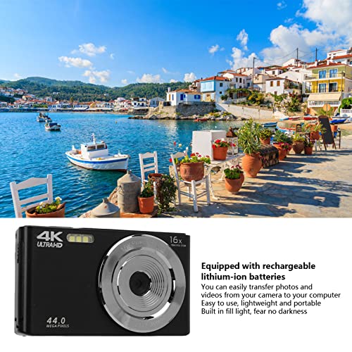 16X Digital Zoom Camera, 2.8in LCD Screen, 4K 44MP Anti Shake High Resolution HD Camera, Built in Fill Light, USB Rechargeable and Data Transferable (Black)