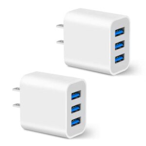usb plug, 2pack 15w 3-port usb wall charger amoner 2023 upgraded usb charger block iphone cube adapter for iphone 14 13 12 11 x se xs 8 galaxy s22 s21 s20 android