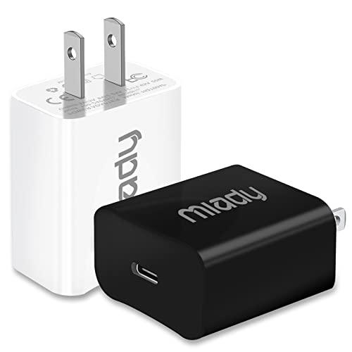 2 Pack 20W USB C Wall Charger, Miady Fast Charger Block Adapter Compatible for iPhone 14/14 Pro/14 Pro Max/13/13Pro/12/12 Pro, iPad AirPods Pro and More (Cable Not Included)