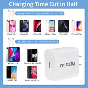 2 Pack 20W USB C Wall Charger, Miady Fast Charger Block Adapter Compatible for iPhone 14/14 Pro/14 Pro Max/13/13Pro/12/12 Pro, iPad AirPods Pro and More (Cable Not Included)