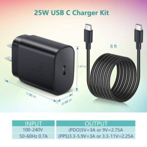 Excgood Super Fast Charger Type C, 25W USB C Wall Charger with USB C to C Cable (6ft) Compatible with Samsung Galaxy S23 Ultra/S22/S21 FE/S20, A53/A23/A14/A71, Note10, Z Flip4 Fold4, Tab S8 - Black