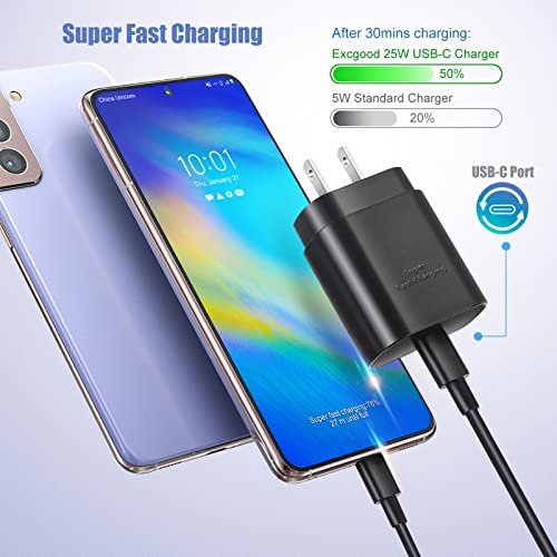 Excgood Super Fast Charger Type C, 25W USB C Wall Charger with USB C to C Cable (6ft) Compatible with Samsung Galaxy S23 Ultra/S22/S21 FE/S20, A53/A23/A14/A71, Note10, Z Flip4 Fold4, Tab S8 - Black