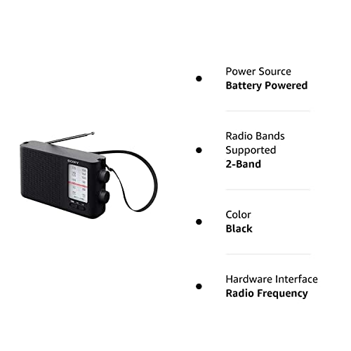 Sony Dual Band FM/AM Analog Portable Battery Radio Home Audio Radio Black (ICF-19)