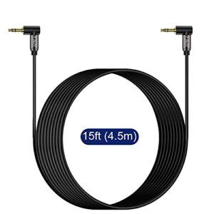 J&D Gold Plated 3.5mm Stereo Audio Aux Cable 90 Degree Right Angle Compatible for Galaxy, Speakers and All Other Devices, 15 Feet