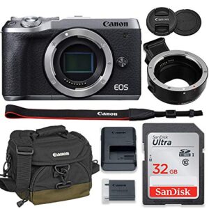 canon eos m6 mark ii mirrorless digital camera (silver) body only kit with auto (ef/ef-s to ef-m) mount adapter + 32gb sandisk memory + 100eg padded case and more.