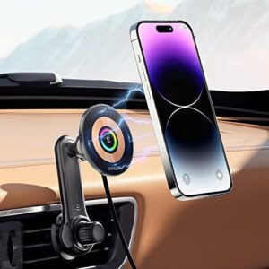 essager compatible for magsafe wireless car mount charger, 15w magnetic wireless phone car charger mount with rgb light for air vent, iphone 12 13 14