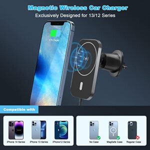 Design for MagSafe Car Mount Charger, Wireless Car Charger Magnetic, Upgraded Air Vent Car Phone Holder Mount Charger for iPhone 14/13/12 Pro Max Mini (with Car Adapter)