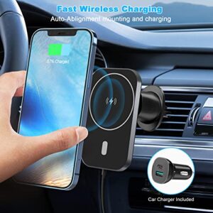 Design for MagSafe Car Mount Charger, Wireless Car Charger Magnetic, Upgraded Air Vent Car Phone Holder Mount Charger for iPhone 14/13/12 Pro Max Mini (with Car Adapter)