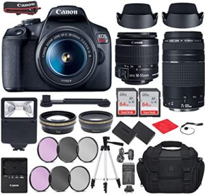 canon intl. eos rebel t7 dslr camera with ef-s 18-55mm f3.5-5.6 is ii, ef 75-300mm f4-5.6 iii lense bundle, travel kit + accessories(gadget bag, extra battery, digital slave flash), black, canont7