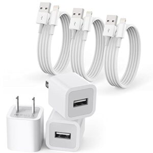 iphone charger, 3pack【apple mfi certified】lightning cable 3ft iphone charger cords and 3pack usb wall charger block travel plug cube adapter compatible with iphone 12/11 pro/xs/xr/x/8/plus/13 and more