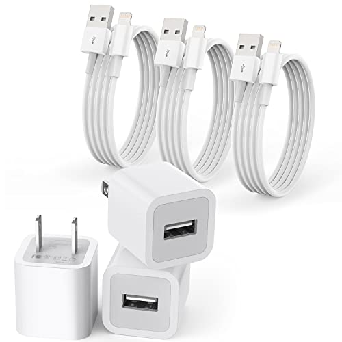 iPhone Charger, 3Pack【Apple MFi Certified】Lightning Cable 3ft iPhone Charger Cords and 3Pack USB Wall Charger Block Travel Plug Cube Adapter Compatible with iPhone 12/11 Pro/Xs/XR/X/8/Plus/13 and More