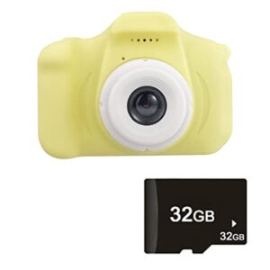 kids camera, children digital rechargeable cameras toddler educational toys, mini children video record camera, 2 inch screen & 32gb sd card for birthday (yellow)