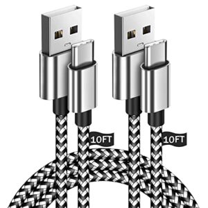 udaton usb c cable, usb type c cable 10ft, 2 pack extra long braided usb a to usb c fast charging cable for samsung galaxy s22 s21 plus a11 a20 a5,note 10 9,lg g7 v35,moto z3,ps5, grey