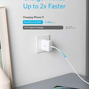 USB C, Anker 65W PIQ 3.0 Type-C Charger, PowerPort III 65W, with US/UK/EU Plugs for Travel, for MacBook, iPad Pro, iPhone, Samsung Galaxy, and More